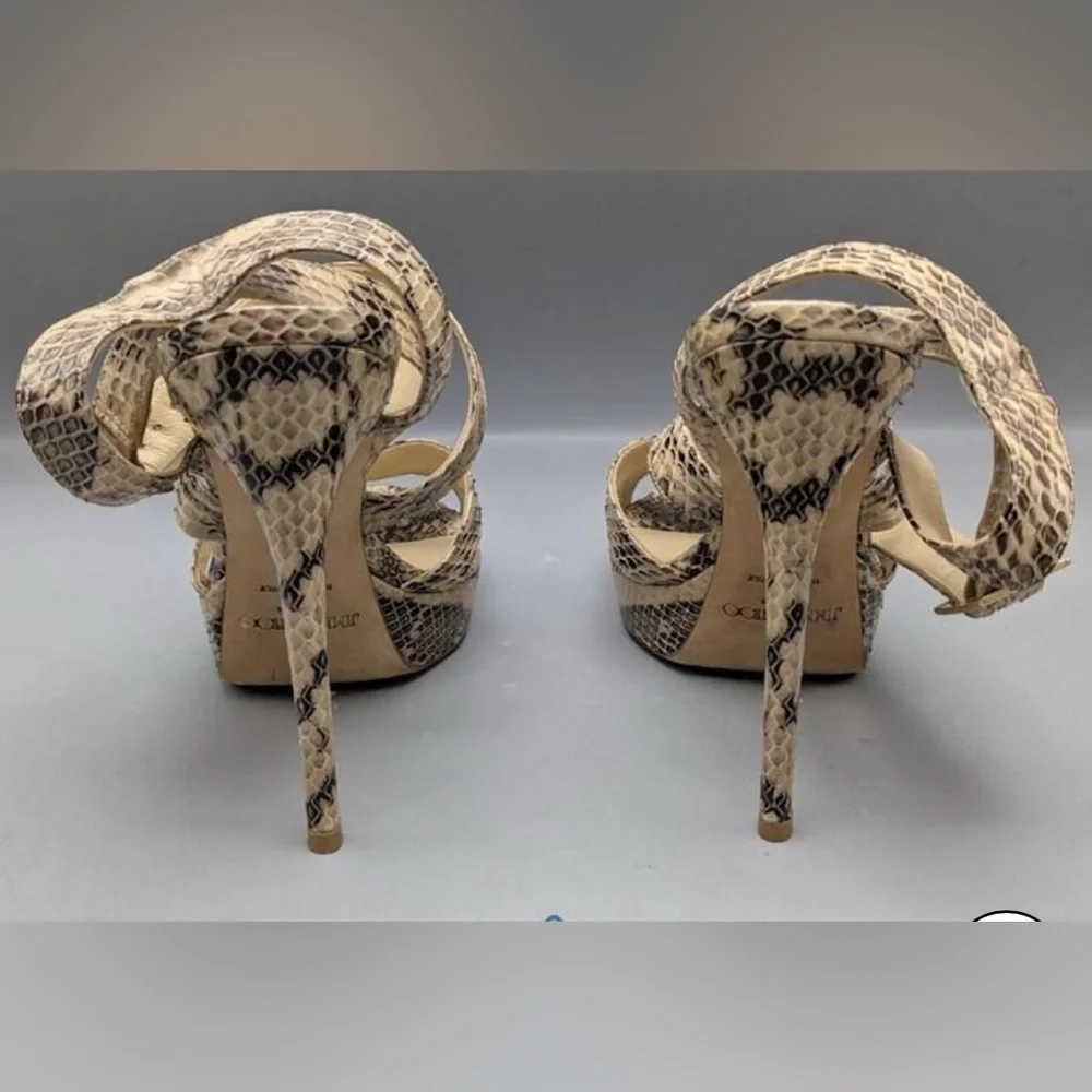 Jimmy Choo, 8.5 (EU 39) Snake Embossed Leather Strappy Heels, w/ COA - Picture 8 of 15